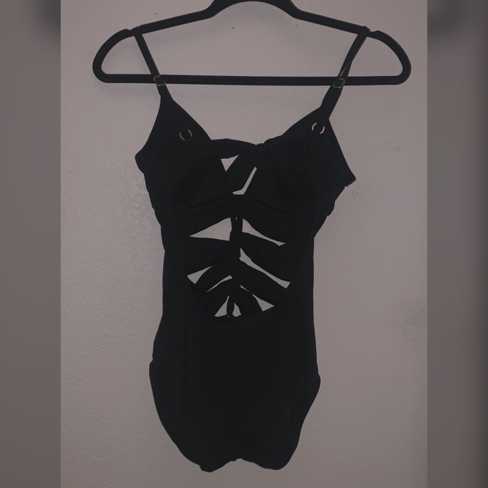 Black Strappy Backless BikiniOne Piece